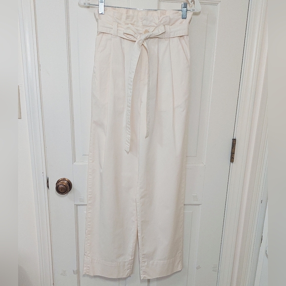 Everlane Cream Cotton Belted Paperbag Barrel Leg Pants, Size XS - Picture 5 of 11